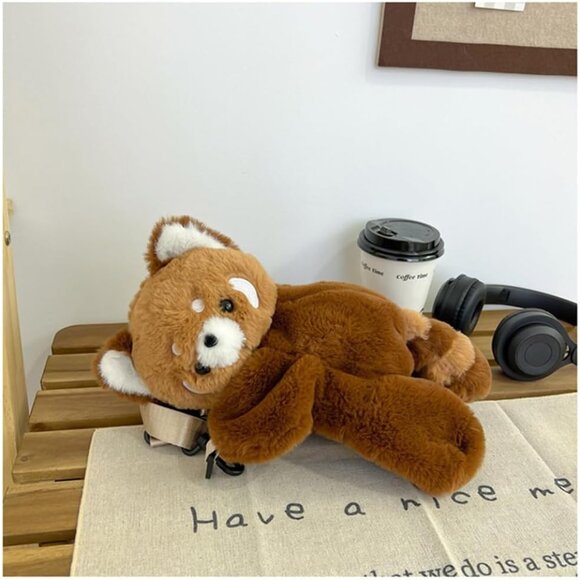 Large Red Panda Shoulder Bag - Ultra-Soft Plush Backpack with Zipper Storage - Picture 7 of 7